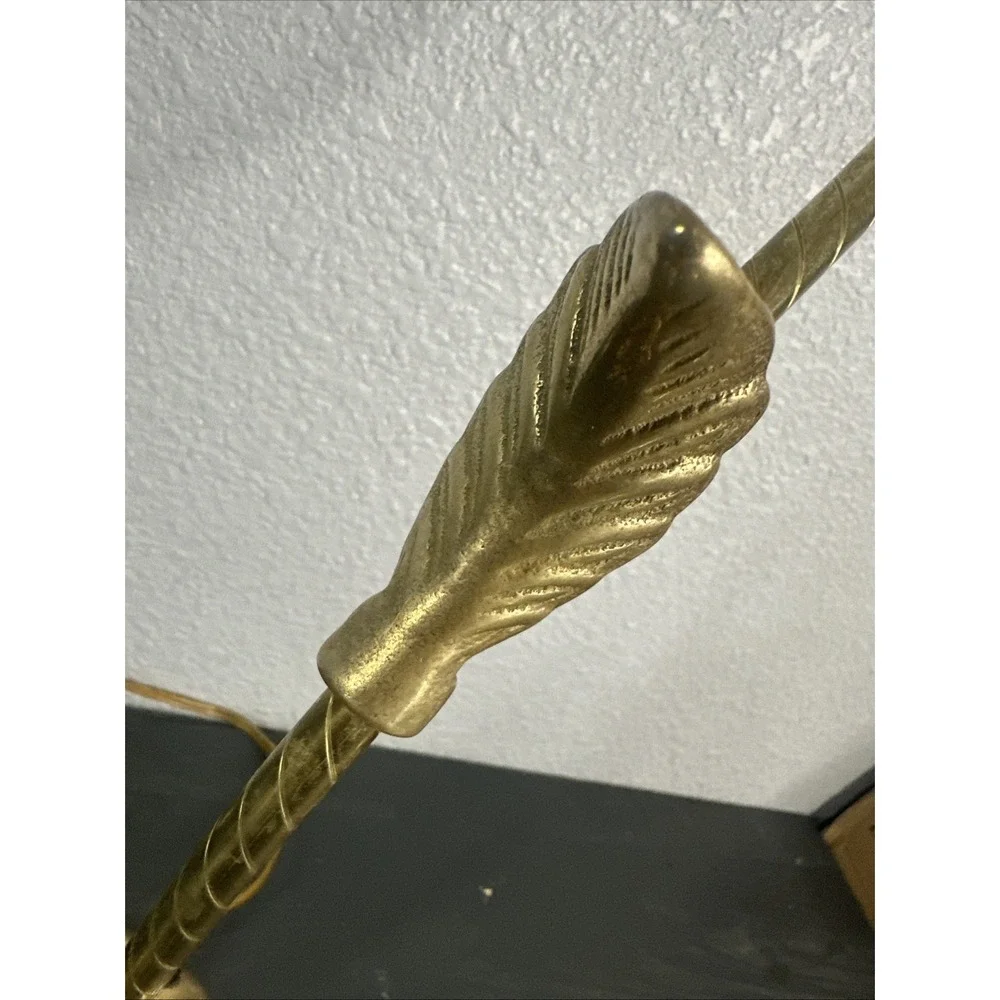 Vintage Brass Casted Metal‎ Gooseneck Electric Table Lamp Leaves Leaf Design 19